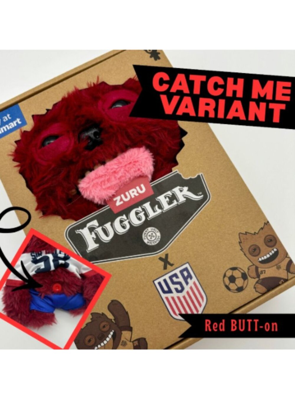 CATCH ME Fuggler USA World Cup Soccer SIR BELCH Plush *Red Button Variant* NEW